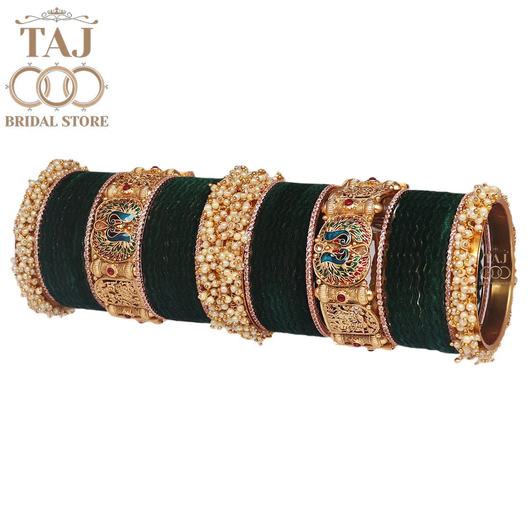 Rajwadi Bangle Set in Best Peacock and Radha Krishana Design Taj Bridal Store