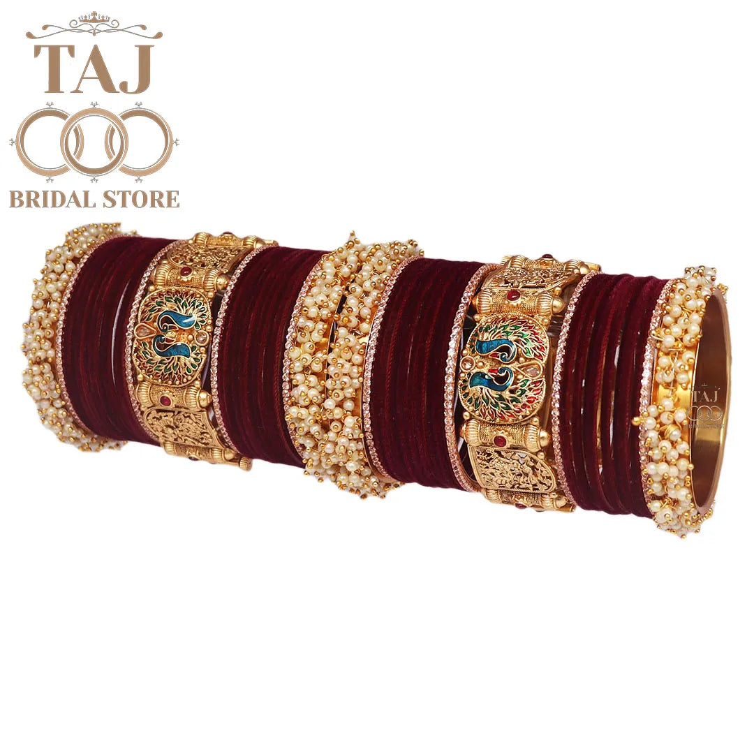 Rajwadi Bangle Set in Best Peacock and Radha Krishana Design Taj Bridal Store