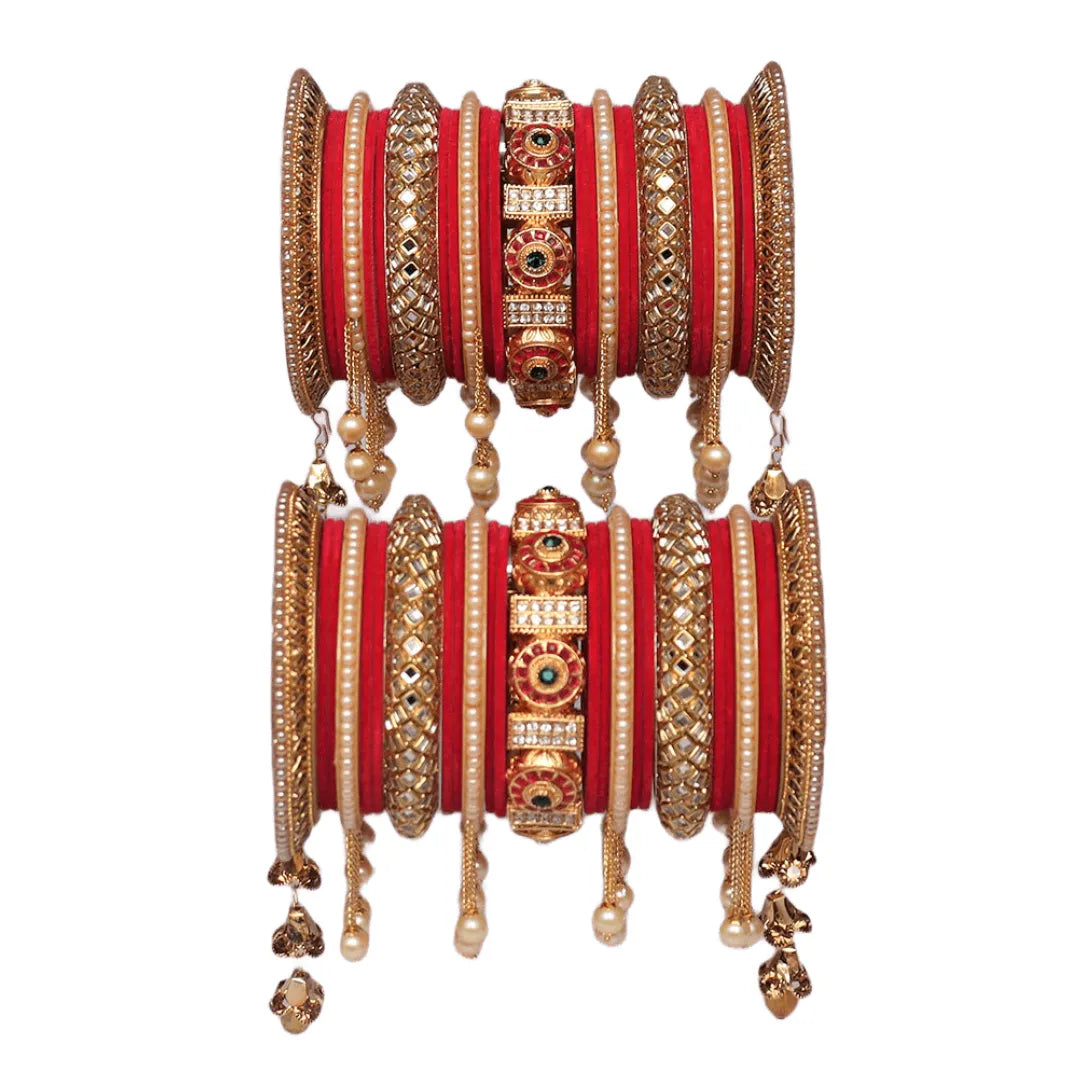 Rajwadi Wedding Bangle Set with Beautiful Moti Latkan Taj Bridal Store