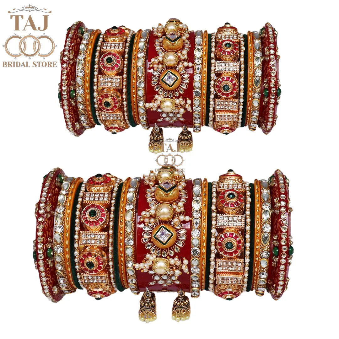 Rajwadi Bridal Bangle Set with Beautiful Jhoomer Latkan Taj Bridal Store