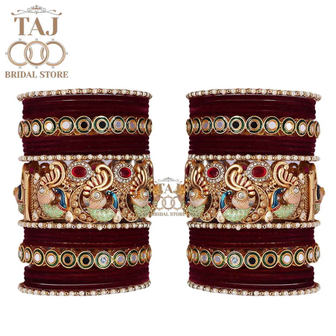 Rajwadi Wedding Bangle Set with Best Peacock Design Kada Taj Bridal Store