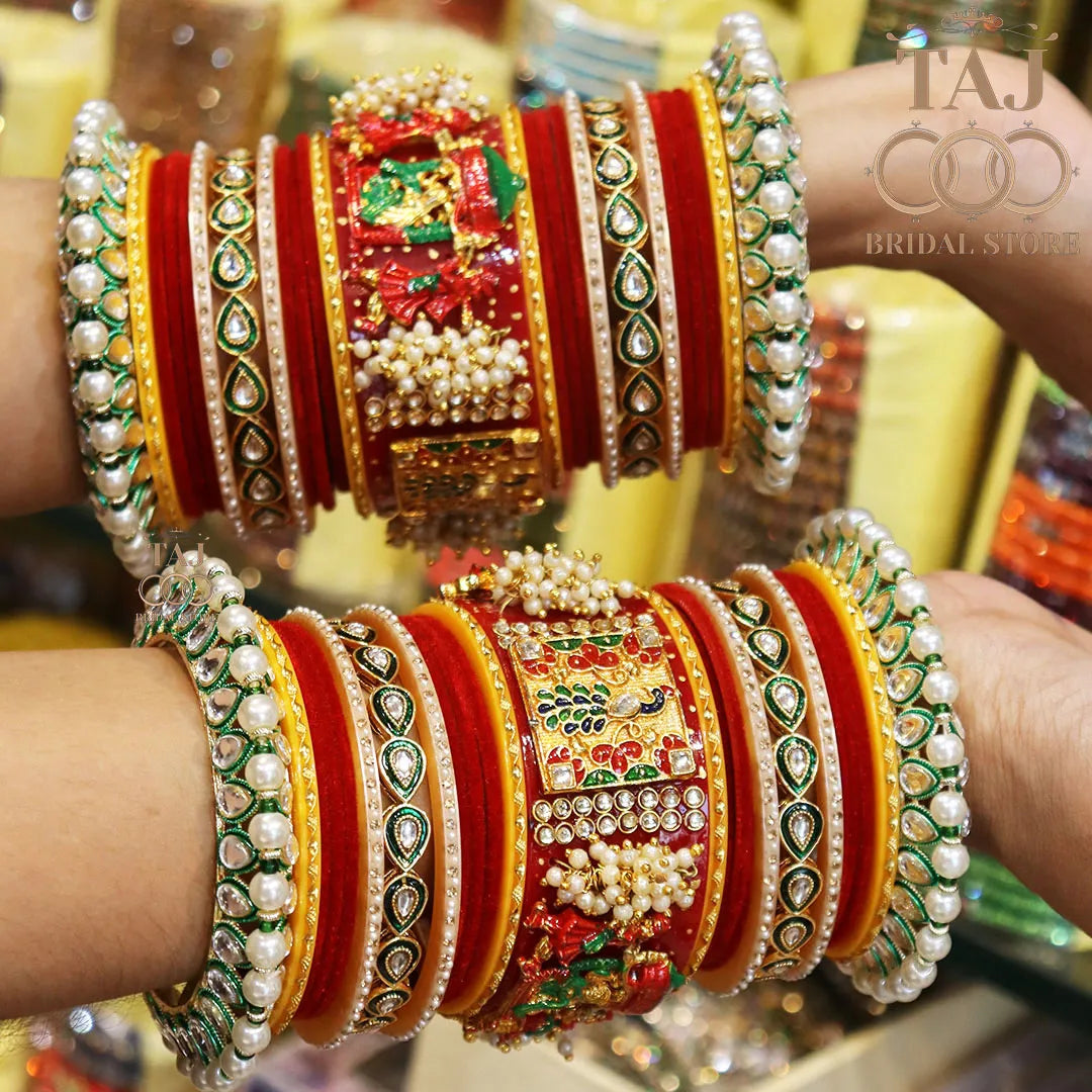 Rajwadi Bridal Chura with Beautiful Doli and Peacock Design Taj