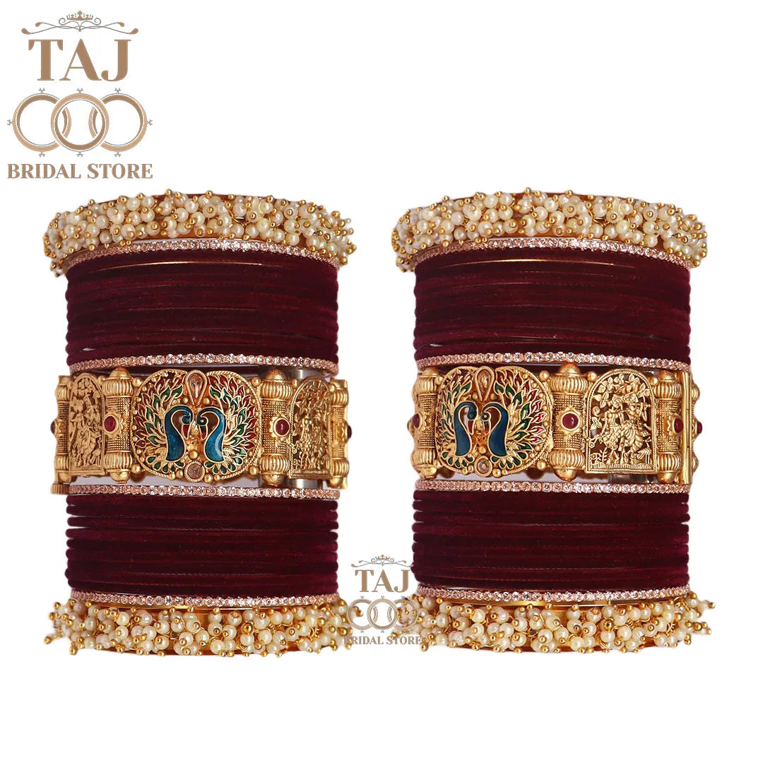 Rajwadi Bangle Set in Best Peacock and Radha Krishana Design Taj Bridal Store