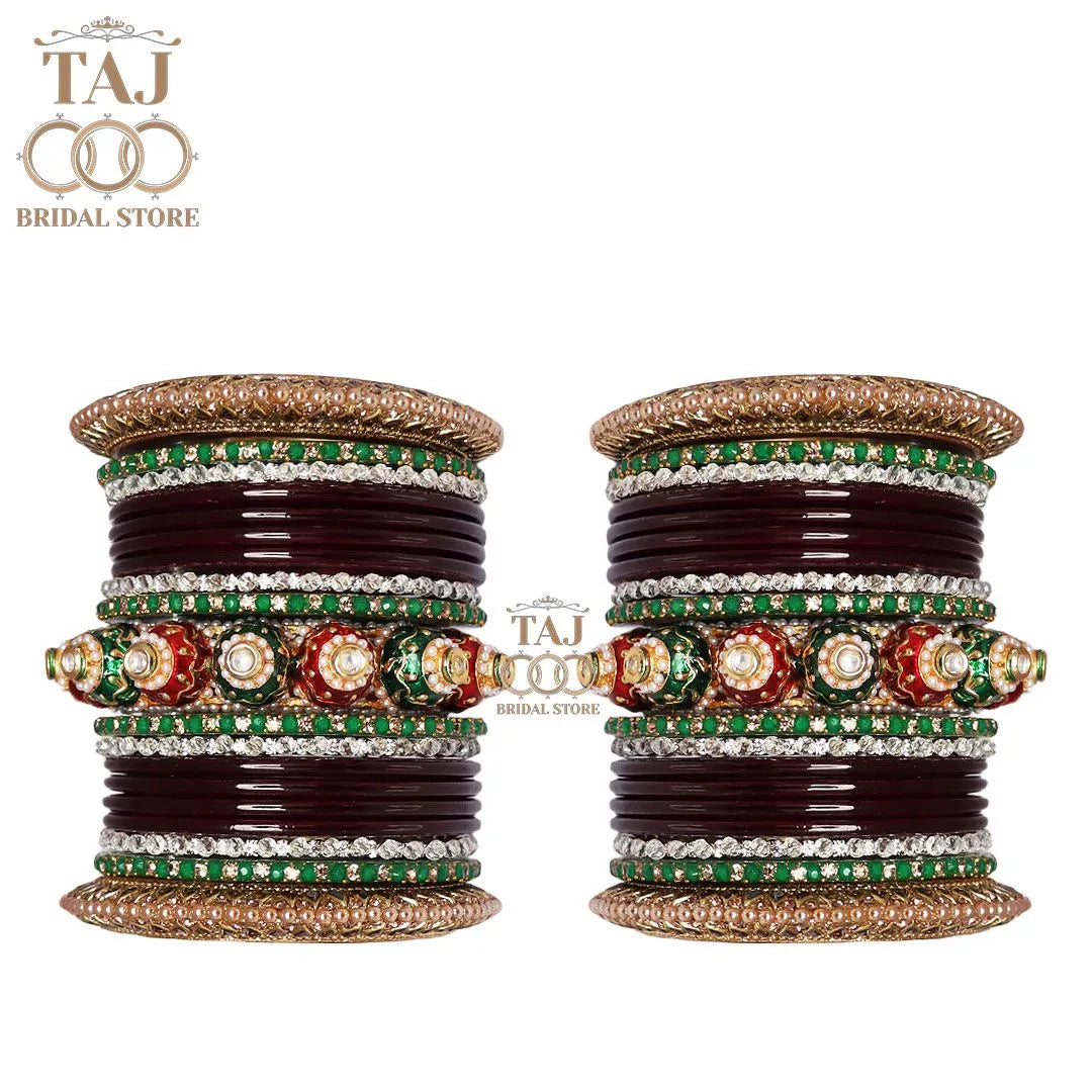 Rajwadi Lac Chura for Bride with Beautiful Heavy Bangadi Taj Bridal Store