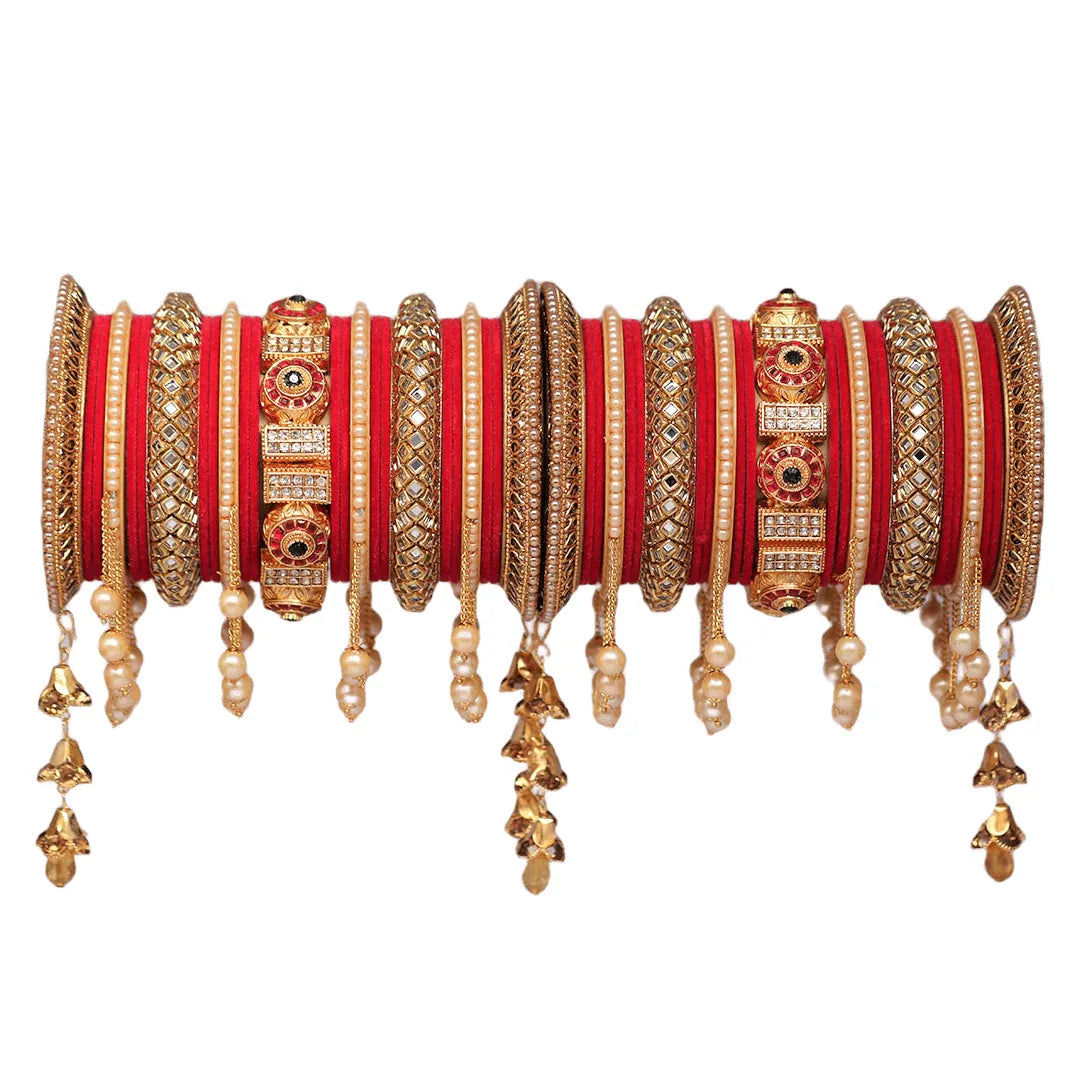 Rajwadi Wedding Bangle Set with Beautiful Moti Latkan Taj Bridal Store
