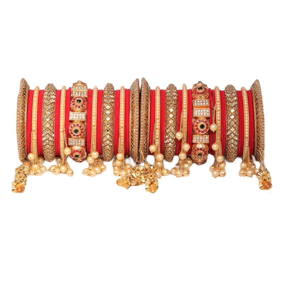 Rajwadi Wedding Bangle Set with Beautiful Moti Latkan Taj Bridal Store