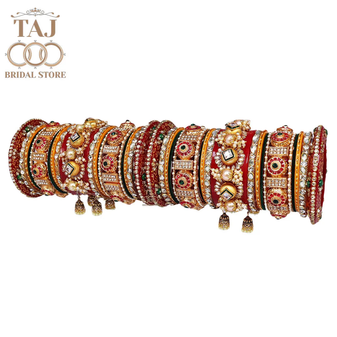 Rajwadi Bridal Bangle Set with Beautiful Jhoomer Latkan Taj Bridal Store