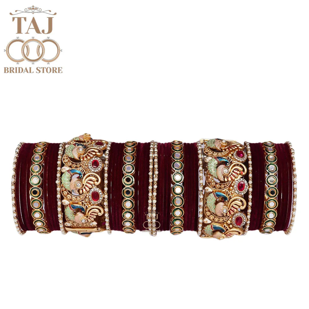 Rajwadi Wedding Bangle Set with Best Peacock Design Kada Taj Bridal Store