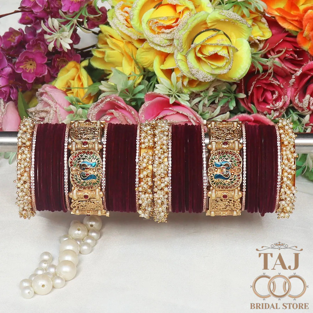 Rajwadi Bangle Set in Best Peacock and Radha Krishana Design Taj Bridal Store