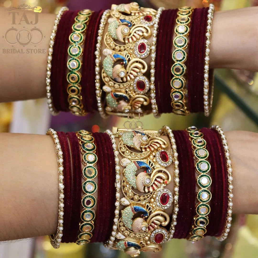 Rajwadi Wedding Bangle Set with Best Peacock Design Kada Taj Bridal Store
