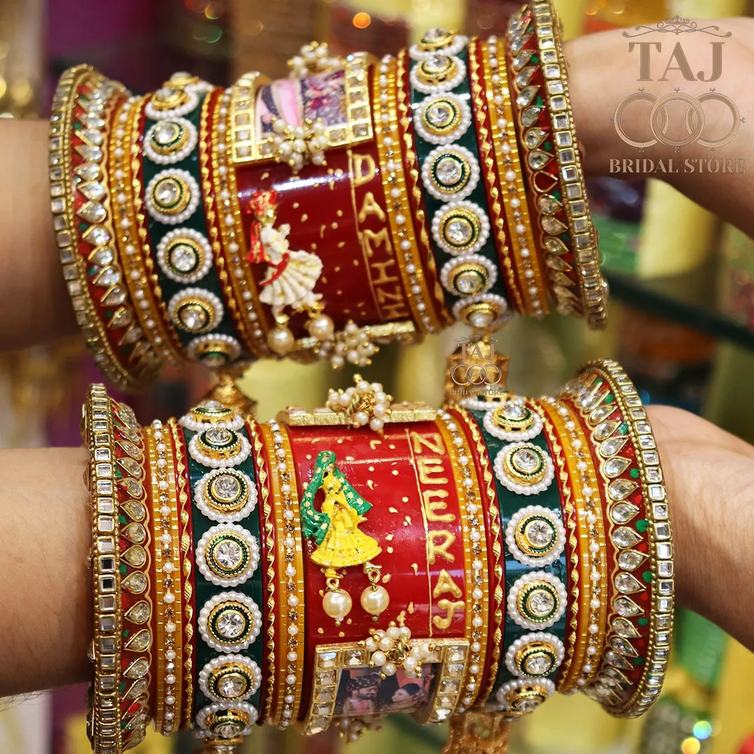 Customized Name and Photo Bangle Set in Best Rajwadi Design