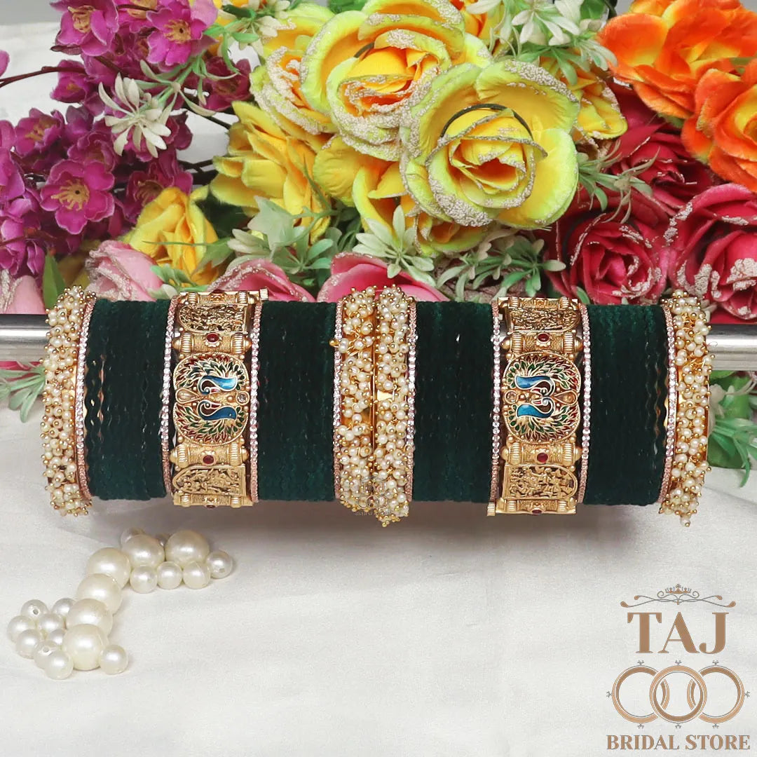 Rajwadi Bangle Set in Best Peacock and Radha Krishana Design Taj Bridal Store