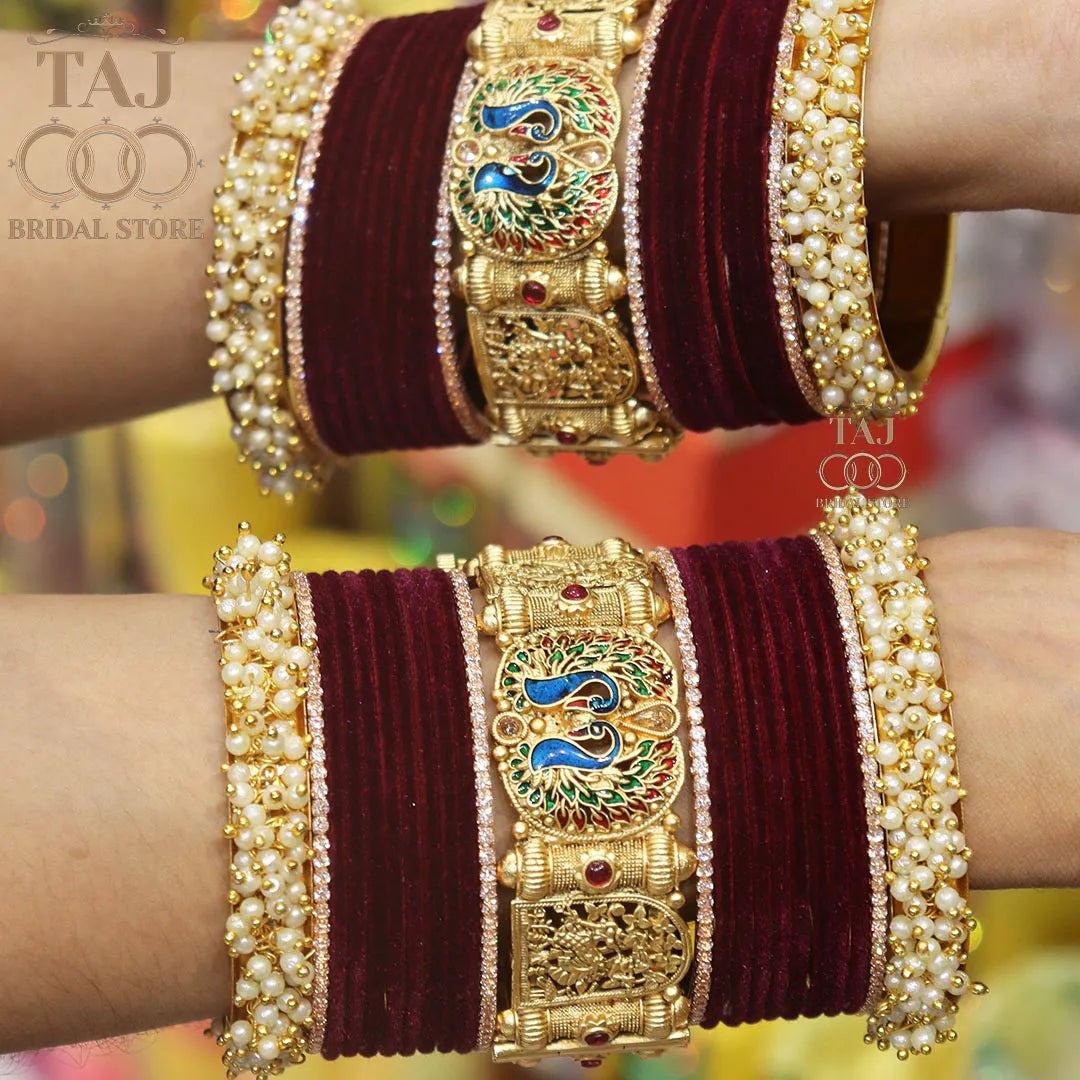 Rajwadi Bangle Set in Best Peacock and Radha Krishana Design Taj Bridal Store