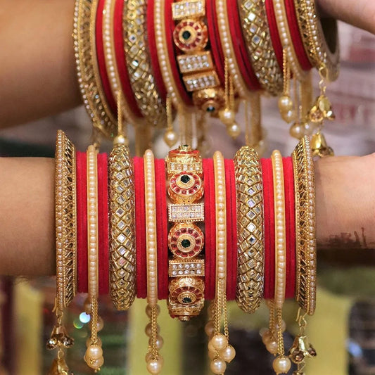 Rajwadi Wedding Bangle Set with Beautiful Moti Latkan Taj Bridal Store