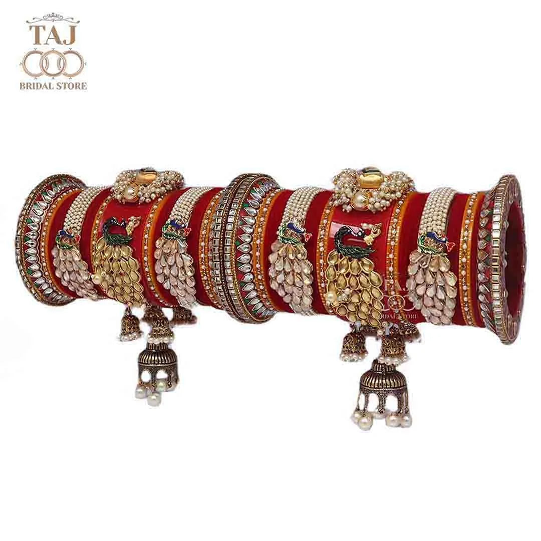 Best Rajwadi Bridal Bangle Set Peacock design With Jhoomer Latkan