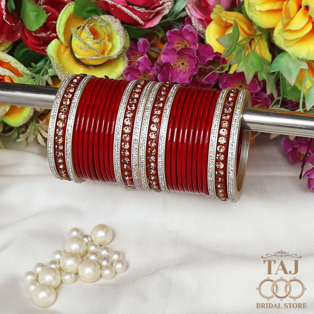Wedding Lac Bangles with Beautiful Stone Work Taj Bridal Store