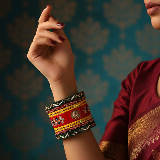 Premium Traditional Lac Chura Set with Kundan & Rhinestones