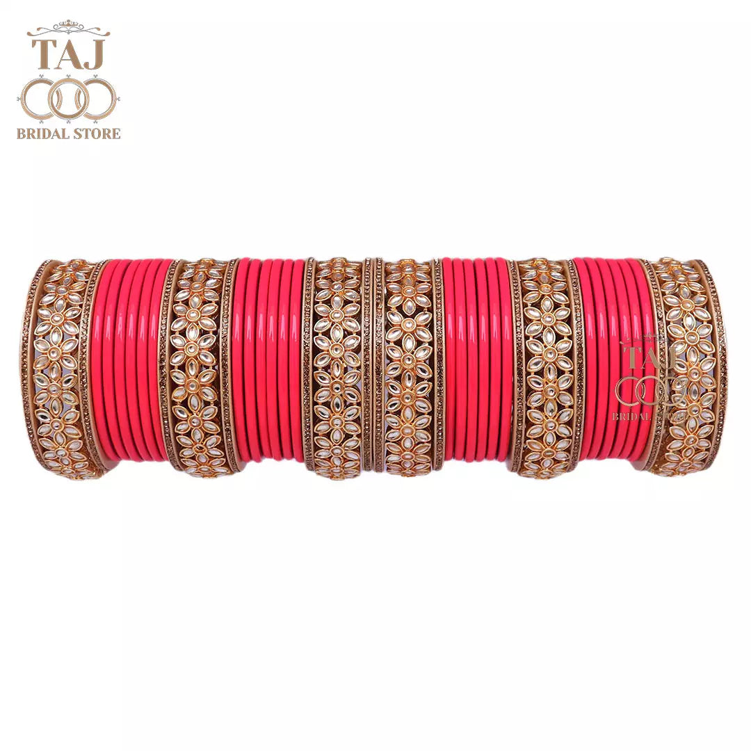 Lac Bangles for Wedding with Beautiful AD Metal Kada Taj Bridal Store