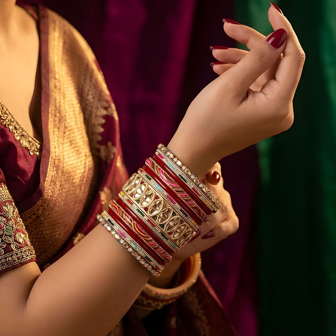 Exclusive Bridal Lac Chura Set with Kundan and Multicolor Detailing