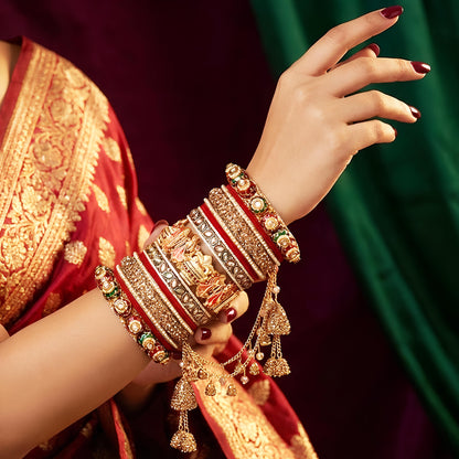 Royal Rajwadi Bridal Bangles with Dulha-Dulhan Kada & Designer Latkan