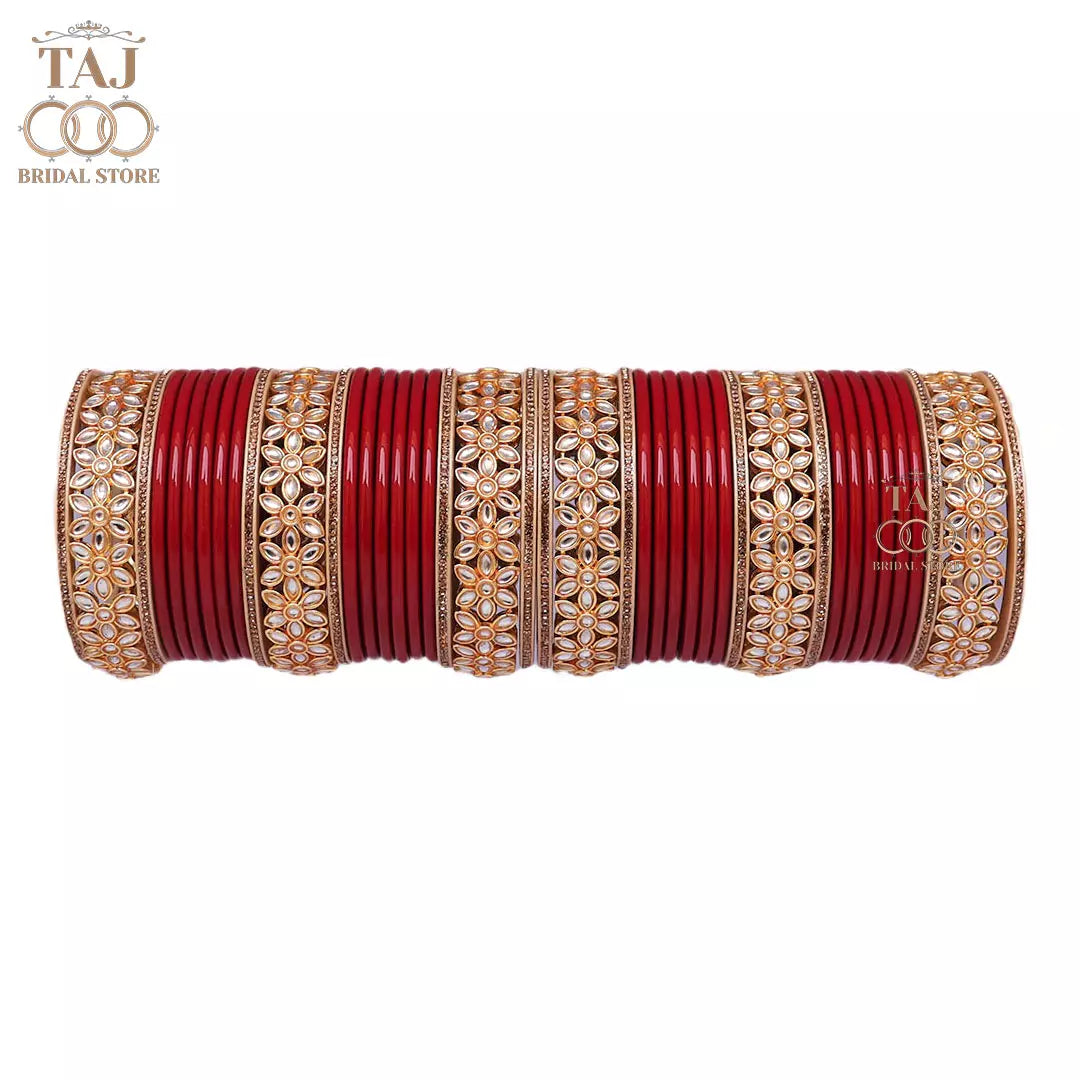 Lac Bangles for Wedding with Beautiful AD Metal Kada Taj Bridal Store