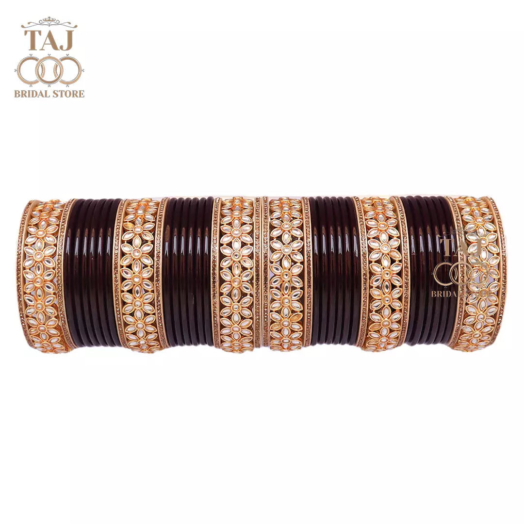 Lac Bangles for Wedding with Beautiful AD Metal Kada Taj Bridal Store