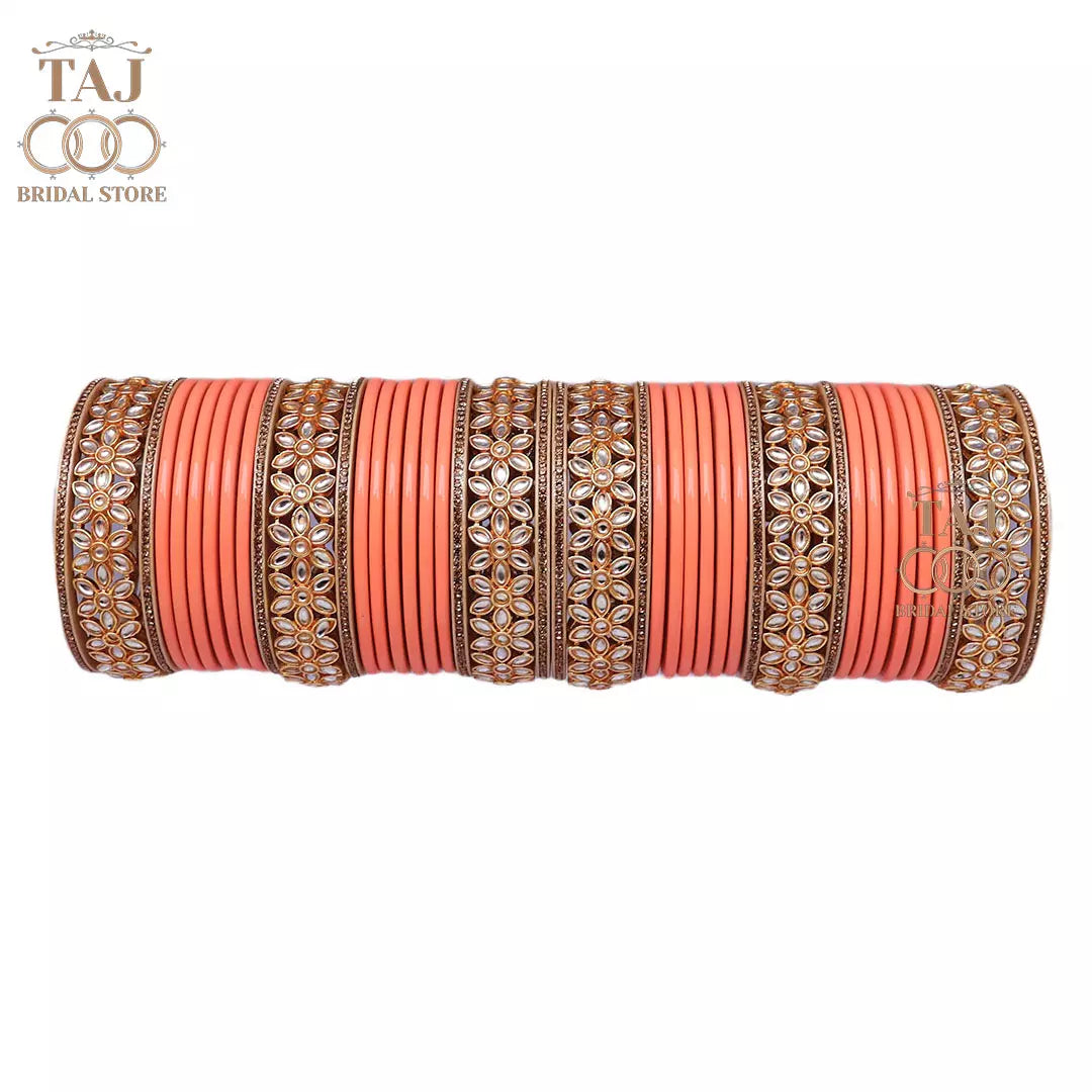 Lac Bangles for Wedding with Beautiful AD Metal Kada Taj Bridal Store