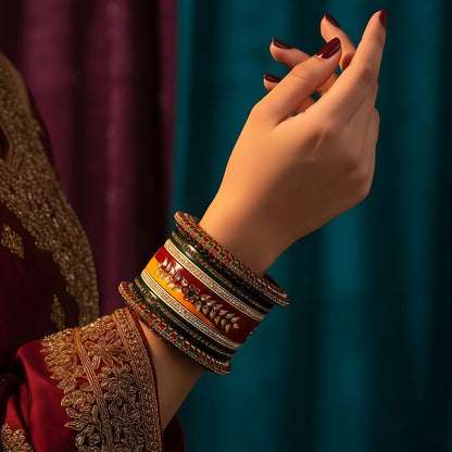 Pure Rajasthani Wedding Chura with Multicolor Kundan-Rhinestone Kada