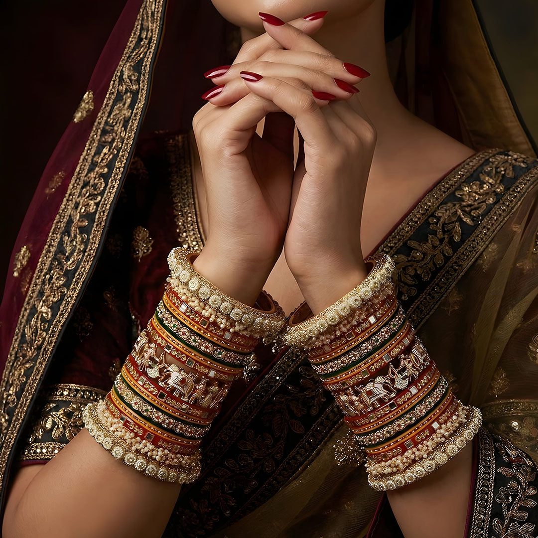 Royal Rajwadi Wedding Bangles Set with Elephant and Bridal Couple Motifs