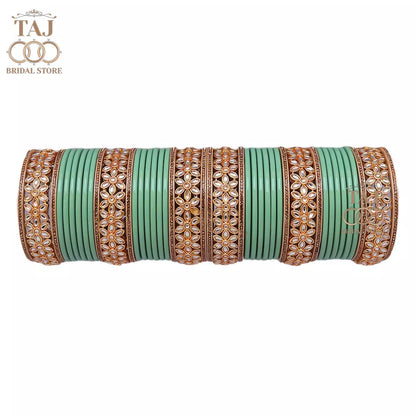 Lac Bangles for Wedding with Beautiful AD Metal Kada Taj Bridal Store