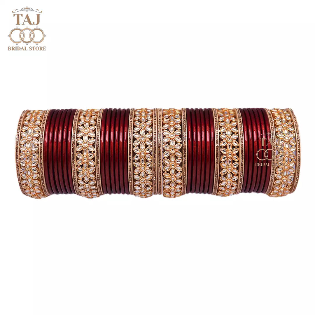 Lac Bangles for Wedding with Beautiful AD Metal Kada Taj Bridal Store