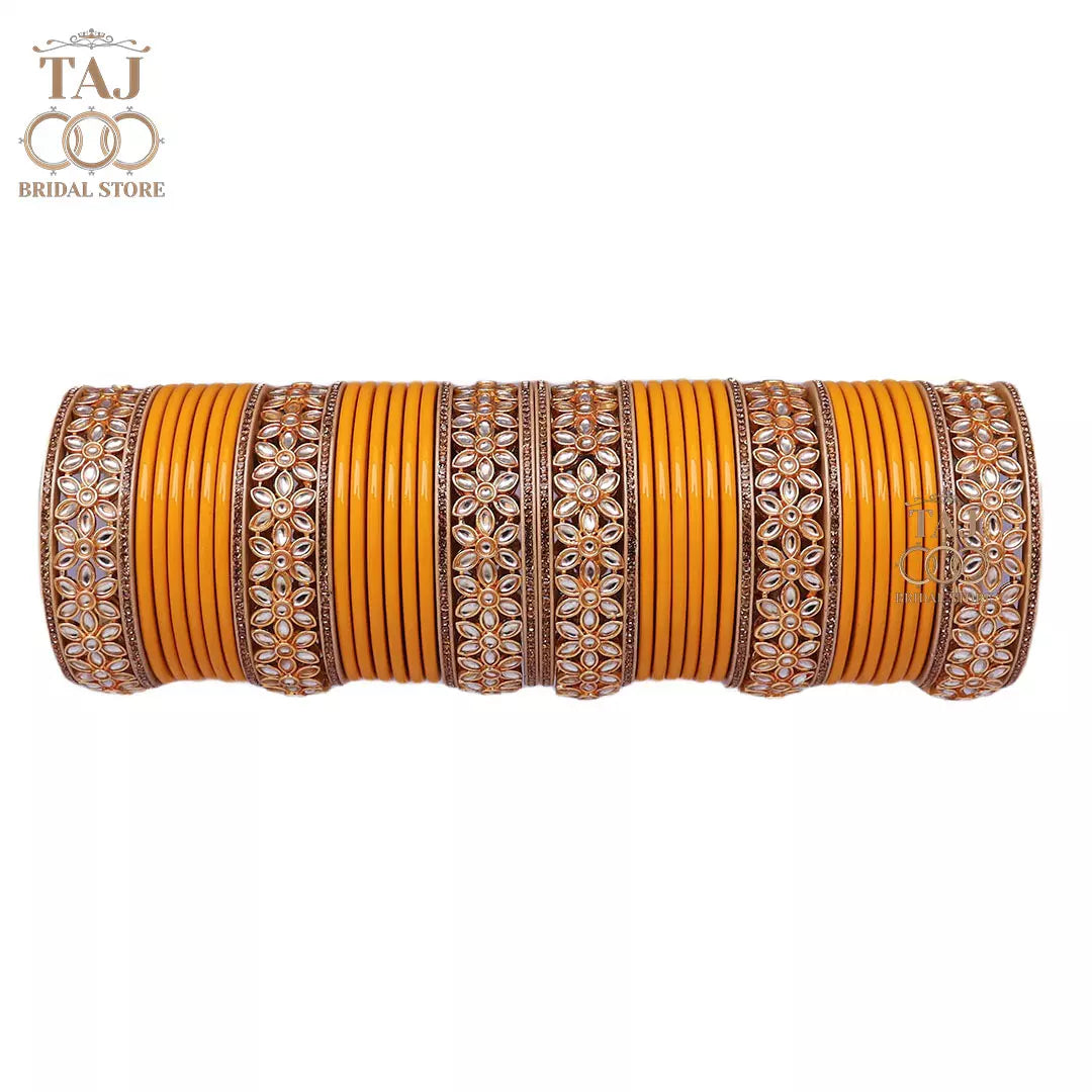 Lac Bangles for Wedding with Beautiful AD Metal Kada Taj Bridal Store