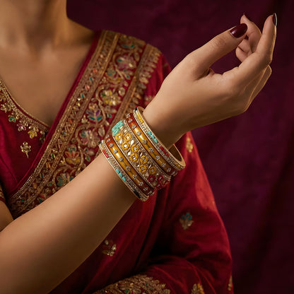 Fancy Jaipuri Lac Short Bangles Set with Kundan & Beads Design