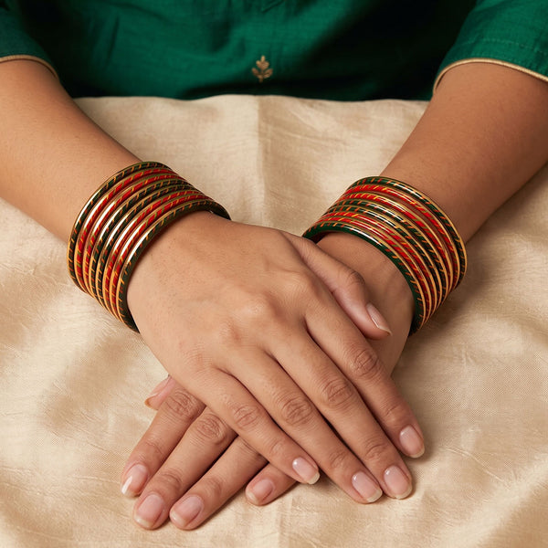 Rajasthani Handmade Lac Bangles with Golden Paat Work by TAJ BRIDAL STORE