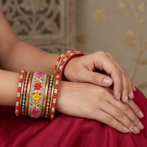 Premium Rajasthani Lac Bangles with Floral Kundan & Rhinestone Work by TAJ BRIDAL STORE