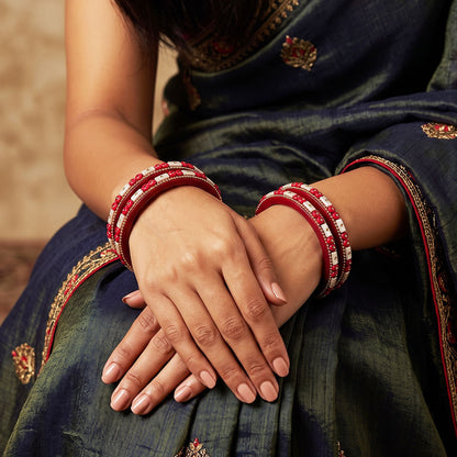 Designer Rajasthani lac bangles with rhinestone and bead work by Taj Bridal Store