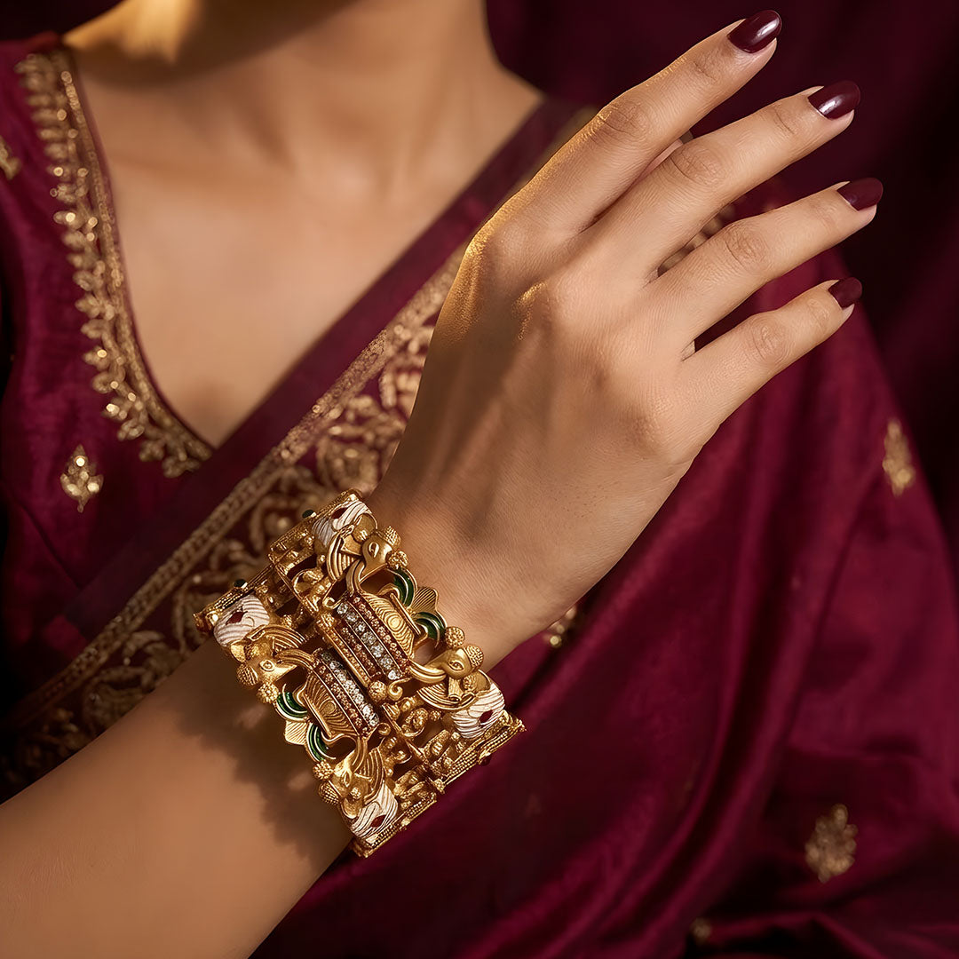 Antique Finish Metal Bracelet with Elephant Artwork