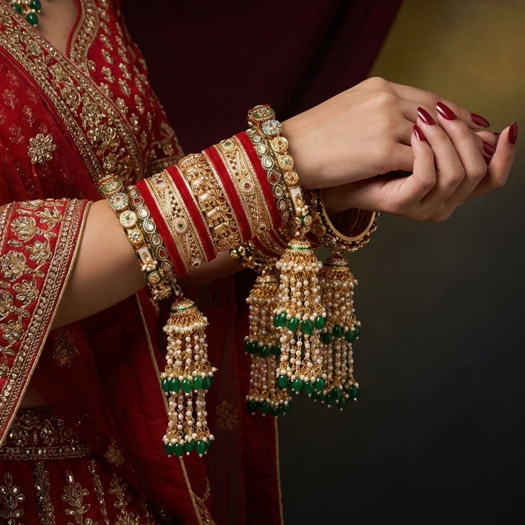 Luxurious Rajwadi Wedding Bangles with Elephant Kada & Hangings