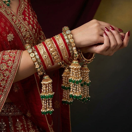 Luxurious Rajwadi Wedding Bangles with Elephant Kada & Hangings