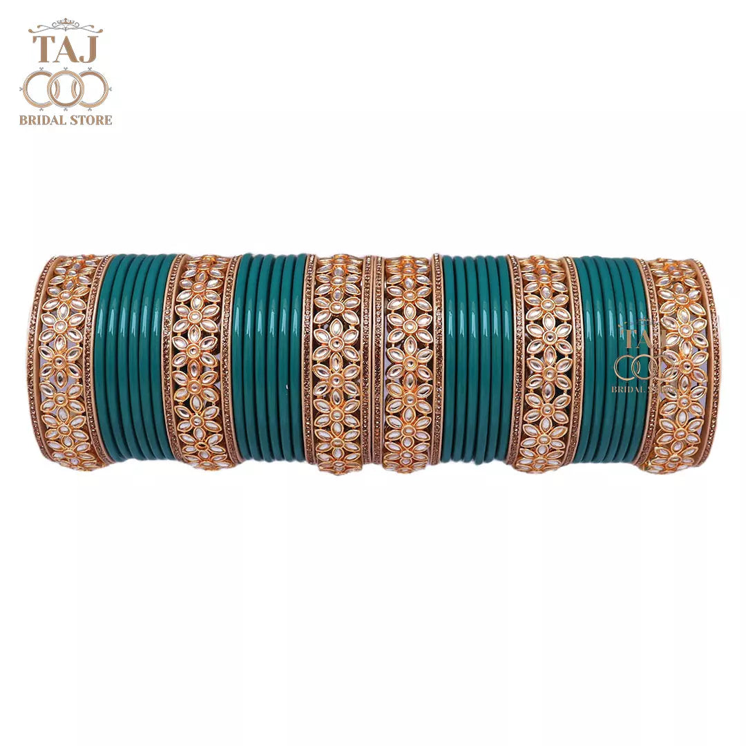 Lac Bangles for Wedding with Beautiful AD Metal Kada Taj Bridal Store