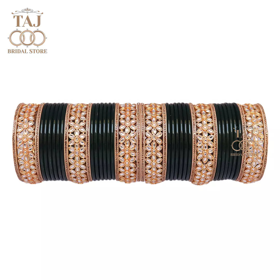 Lac Bangles for Wedding with Beautiful AD Metal Kada Taj Bridal Store