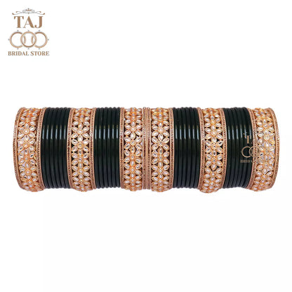 Lac Bangles for Wedding with Beautiful AD Metal Kada Taj Bridal Store