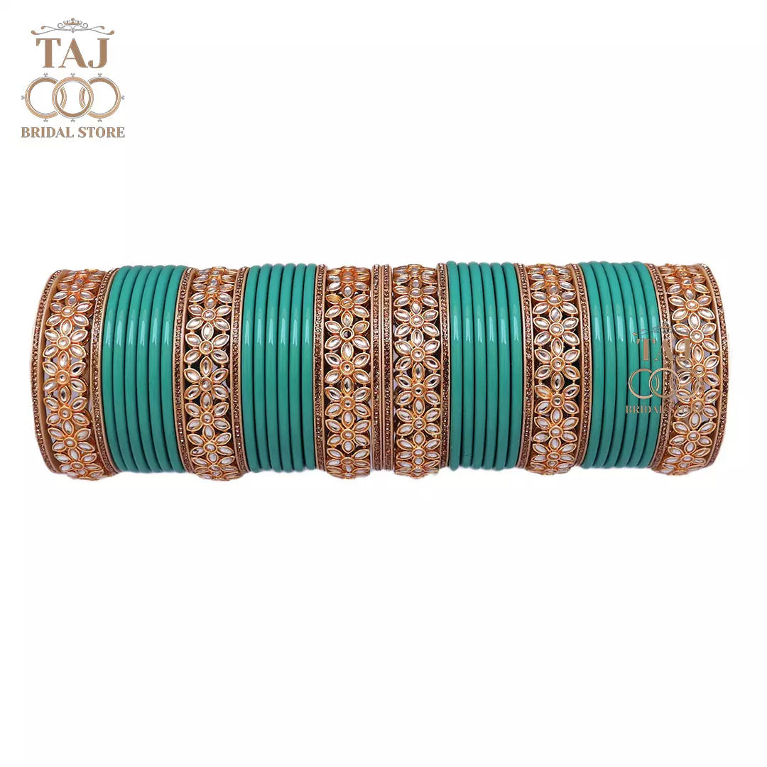 Lac Bangles for Wedding with Beautiful AD Metal Kada Taj Bridal Store