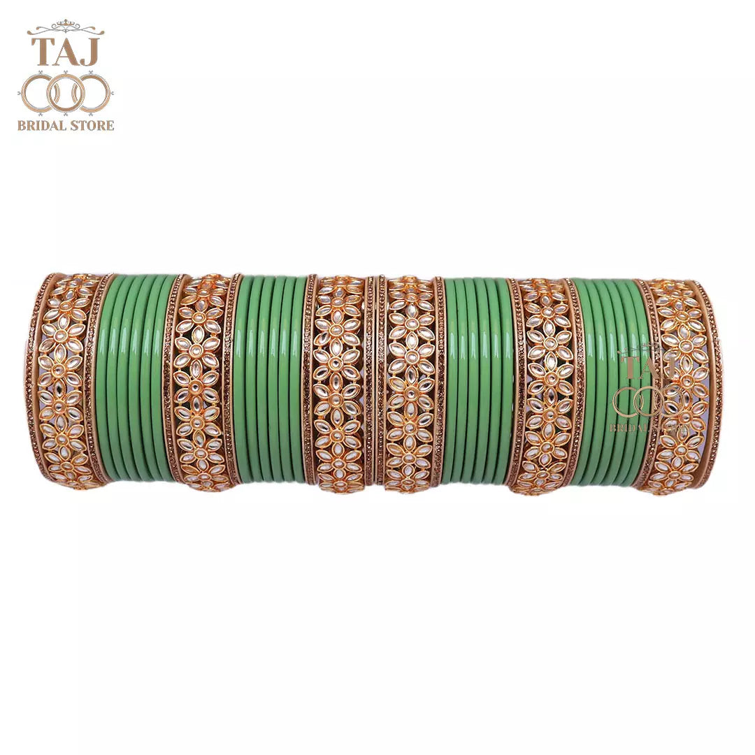 Lac Bangles for Wedding with Beautiful AD Metal Kada Taj Bridal Store