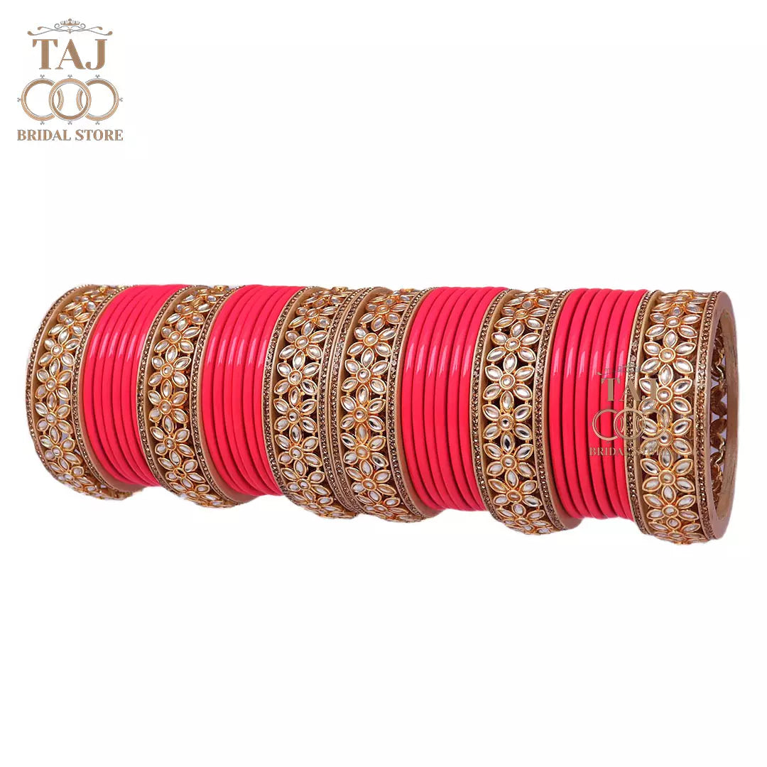 Lac Bangles for Wedding with Beautiful AD Metal Kada Taj Bridal Store