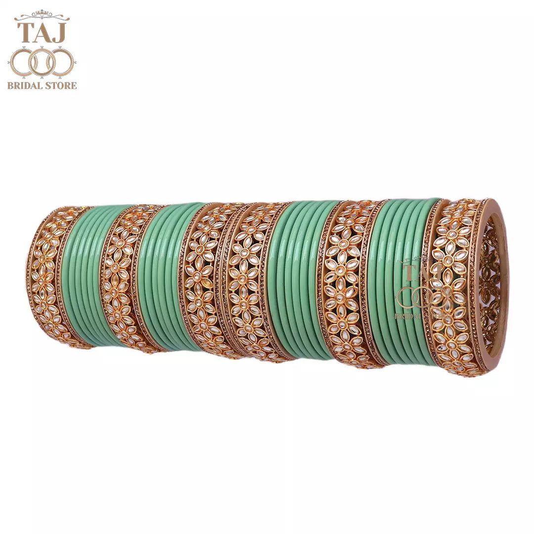 Lac Bangles for Wedding with Beautiful AD Metal Kada Taj Bridal Store