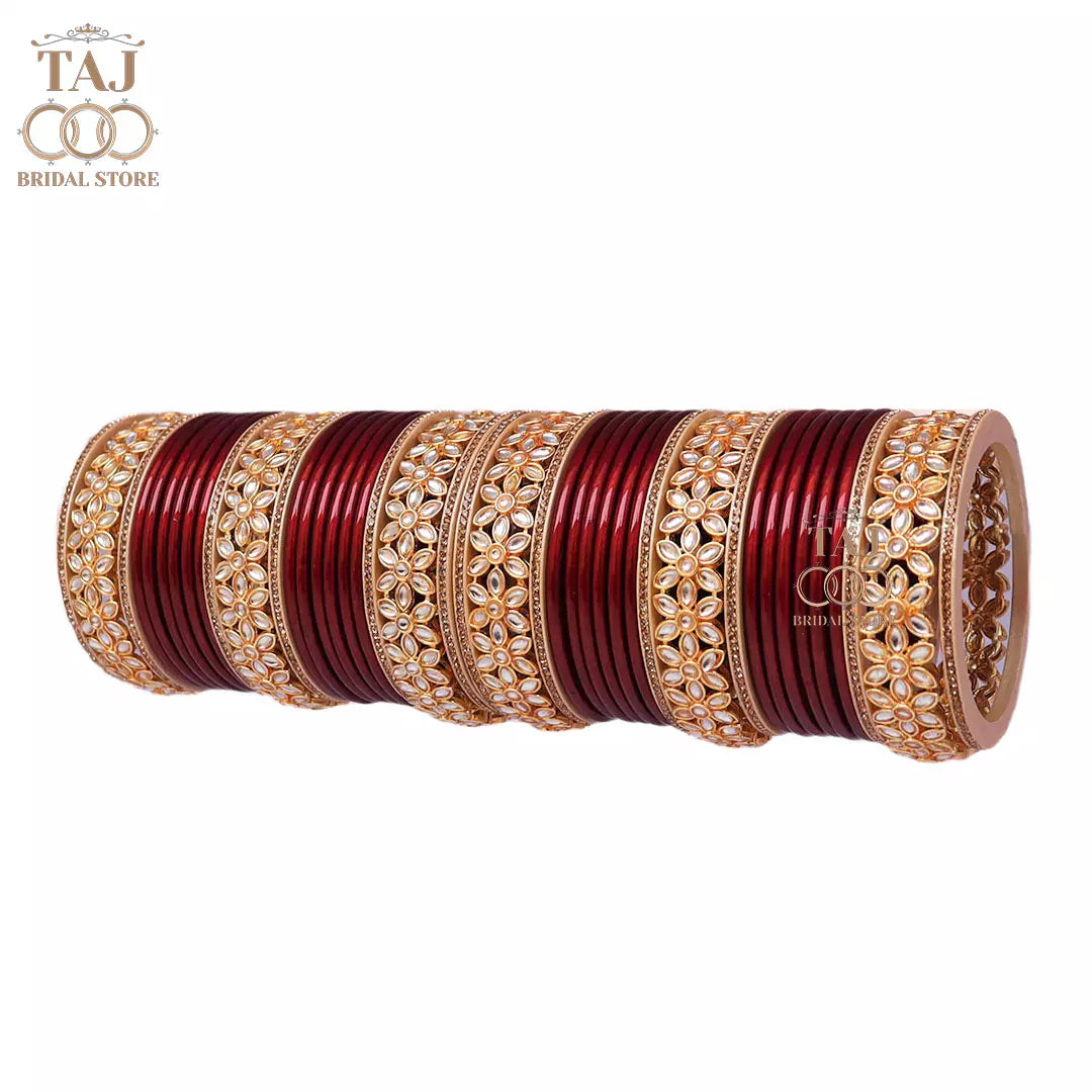 Lac Bangles for Wedding with Beautiful AD Metal Kada Taj Bridal Store