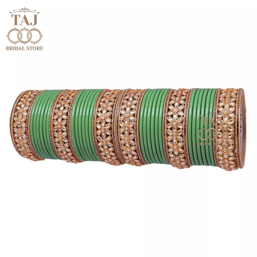 Lac Bangles for Wedding with Beautiful AD Metal Kada Taj Bridal Store