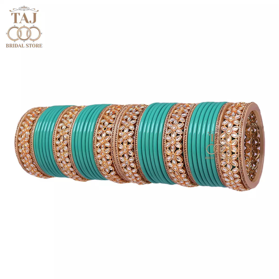 Lac Bangles for Wedding with Beautiful AD Metal Kada Taj Bridal Store