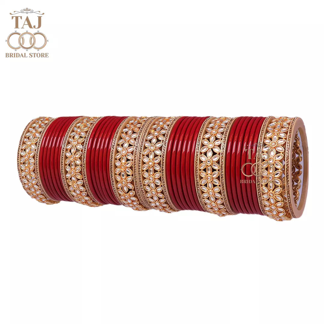 Lac Bangles for Wedding with Beautiful AD Metal Kada Taj Bridal Store